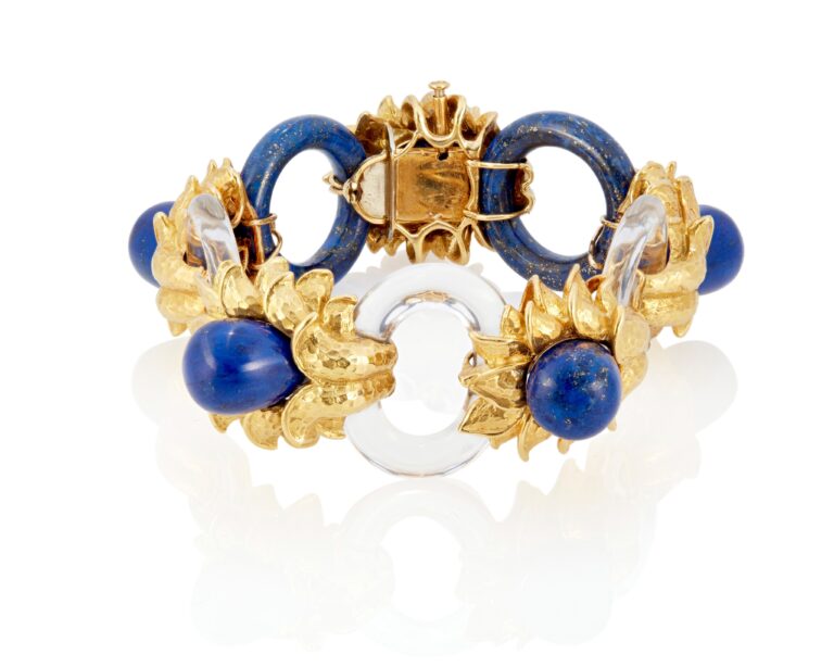 Bracelet With Carved Oval Rock Crystal and Lapis Lazuli Llinks USED 041923 768x614 Copy