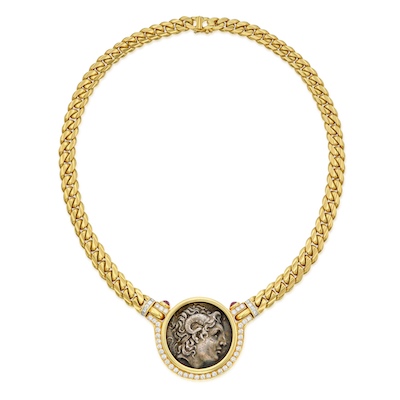 Bulgari Gold Ancient Coin Ruby and Diamond Monete Necklace