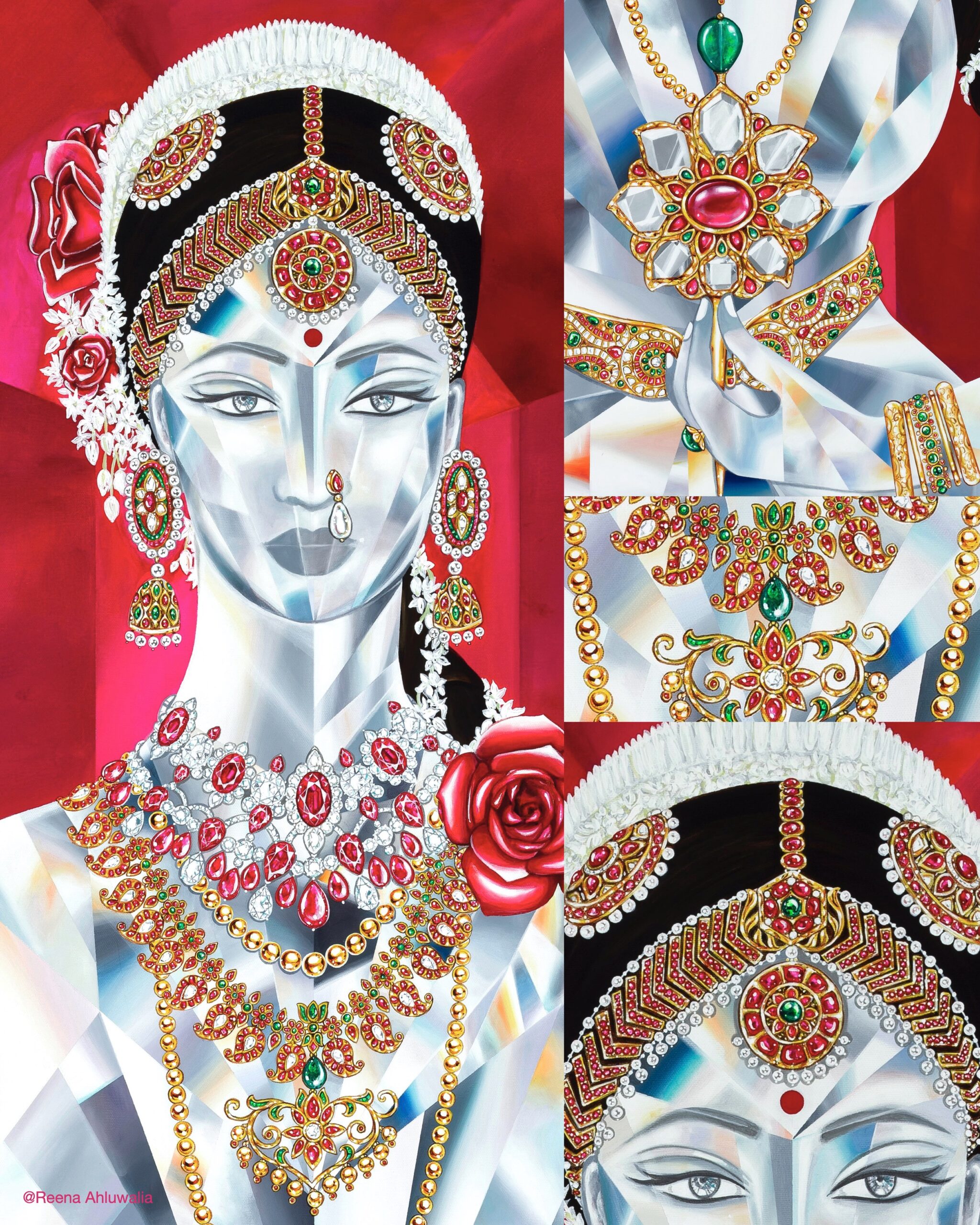 Details Maharani of Royal Mysore Painting by Reena Ahluwalia diamonds gemstones scaled